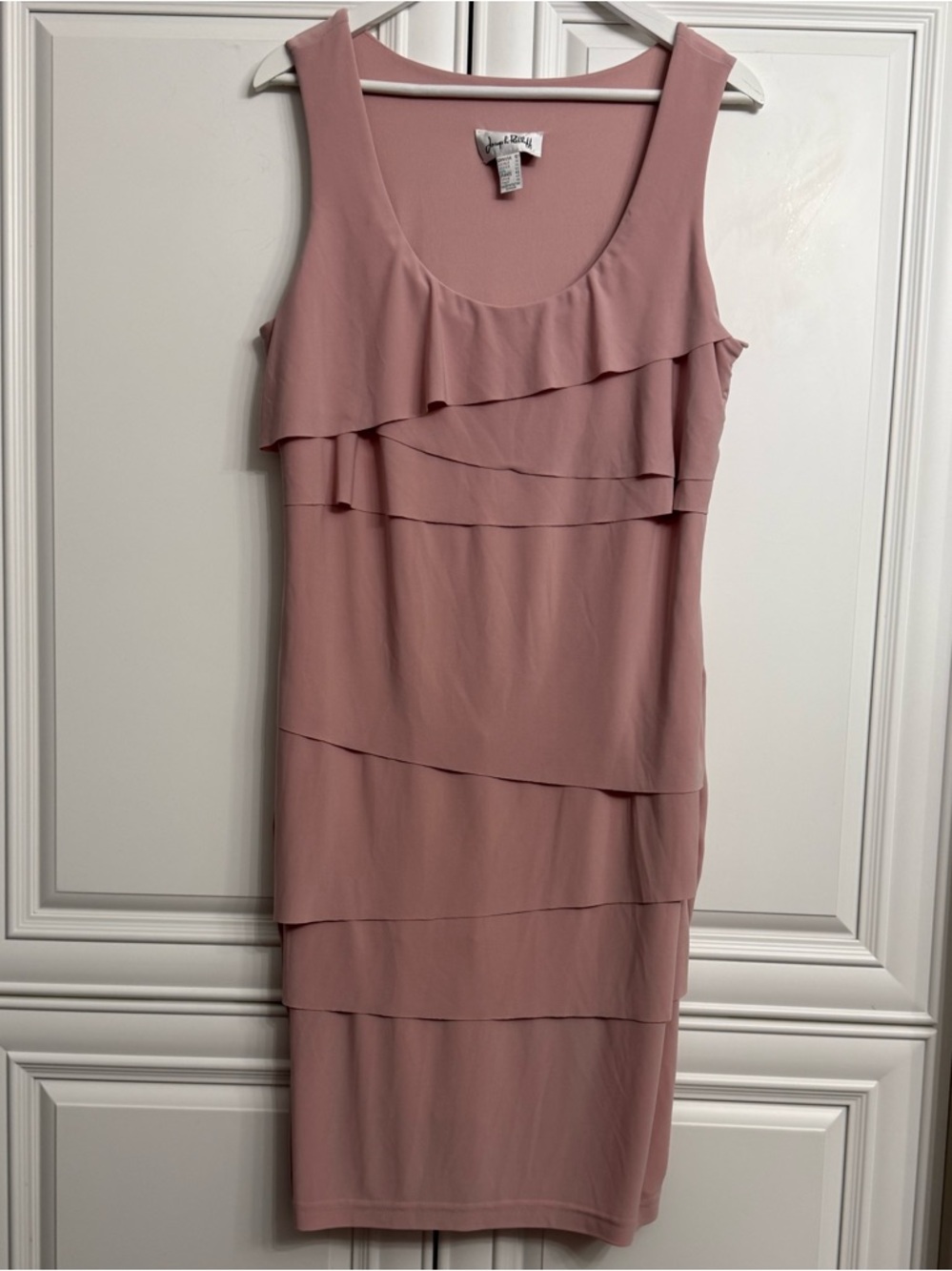 Joseph Ribkoff Size 12 Sleeveless Scoop Neck Cascading Layers Dress - Rose Pink